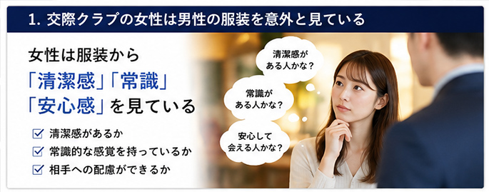 交際クラブの女性は男性の服装を意外と見ているイメージ